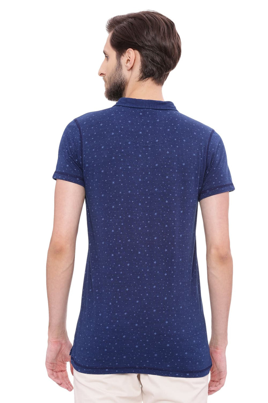 BASICS MUSCLE FIT INDIGO DENIM POLO T SHIRT