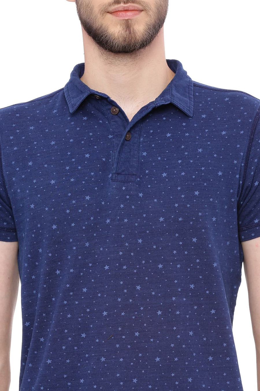 BASICS MUSCLE FIT INDIGO DENIM POLO T SHIRT