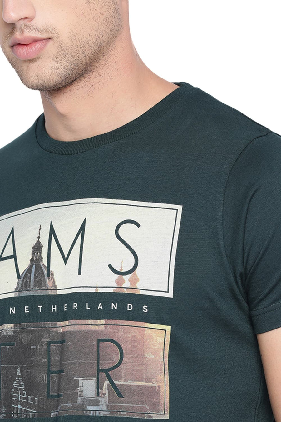 BASICS MUSCLE FIT UNI GREEN CREW NECK T SHIRT