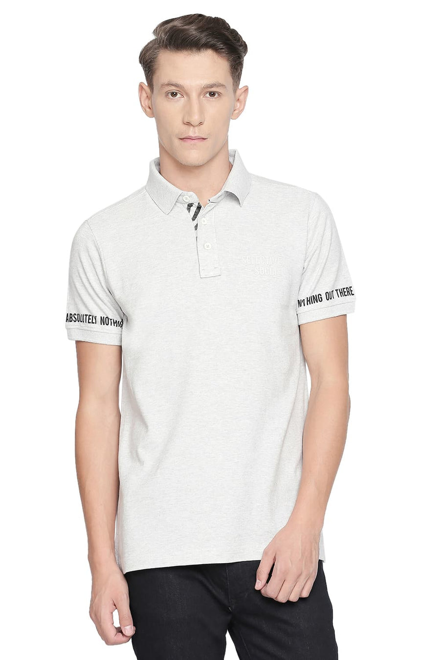 BASICS MUSCLE FIT HIGHRISE HEATHER POLO T SHIRT
