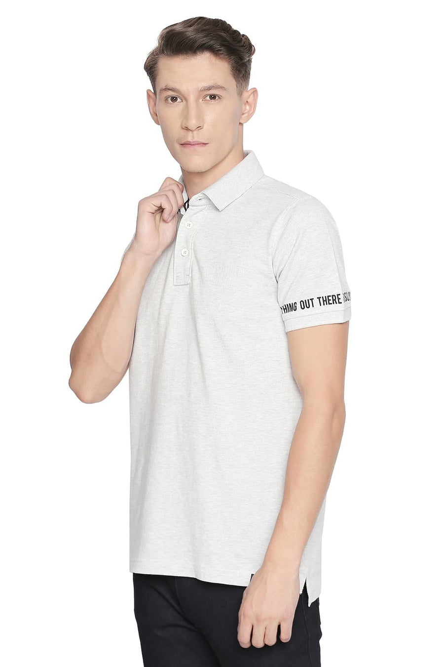 BASICS MUSCLE FIT HIGHRISE HEATHER POLO T SHIRT