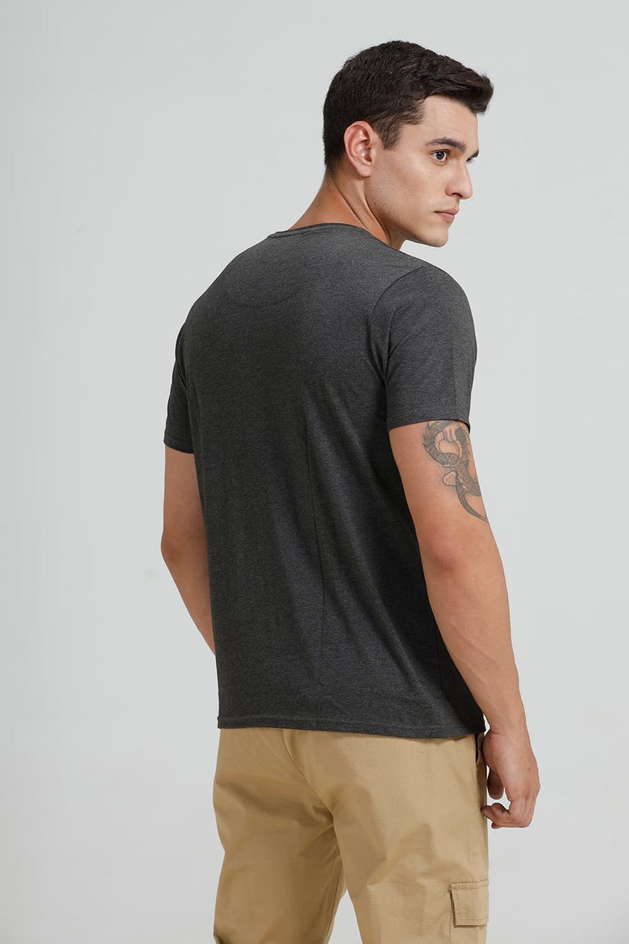 BASICS MUSCLE FIT HEATHER NIGHT CREW NECK T SHIRT