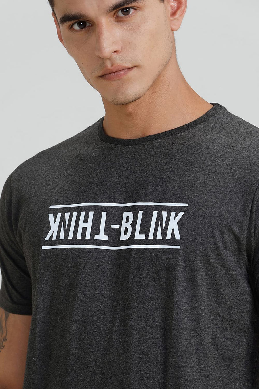 BASICS MUSCLE FIT HEATHER NIGHT CREW NECK T SHIRT