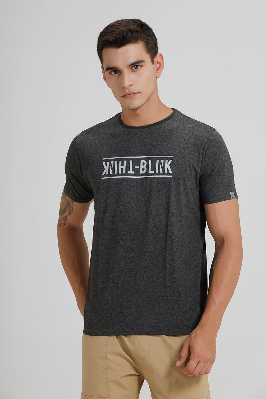 BASICS MUSCLE FIT HEATHER NIGHT CREW NECK T SHIRT