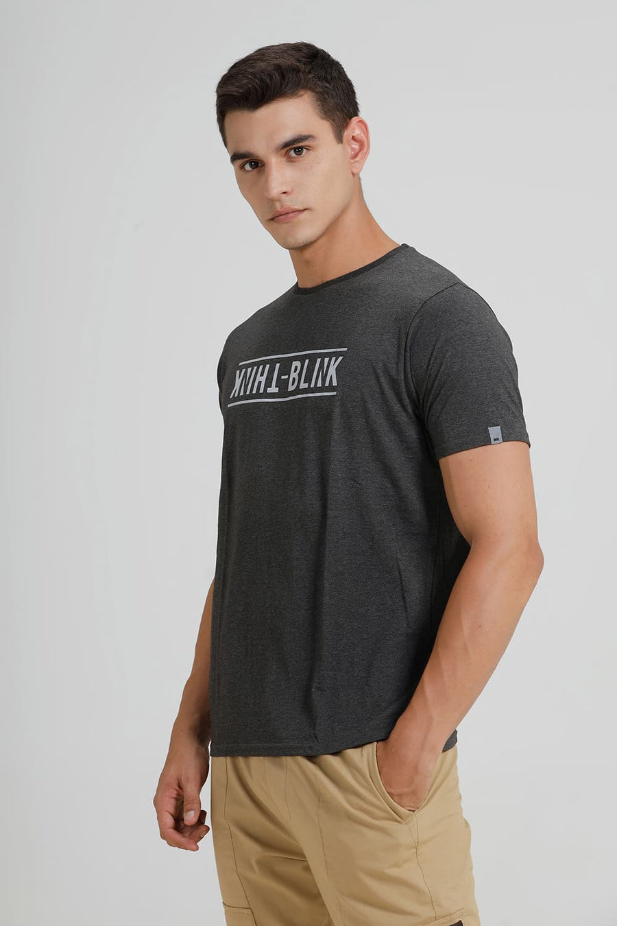 BASICS MUSCLE FIT HEATHER NIGHT CREW NECK T SHIRT
