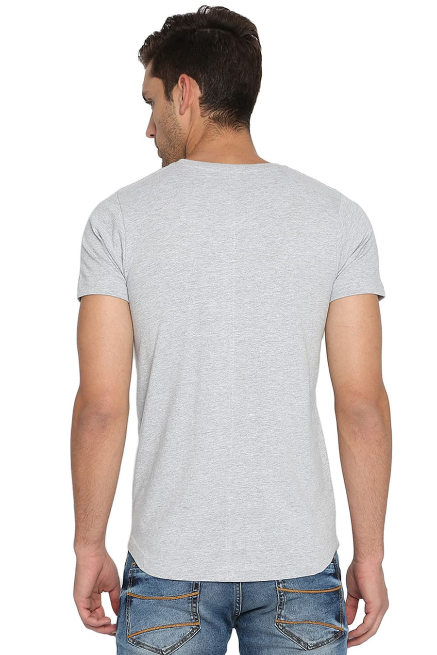 BASICS MUSCLE FIT HEATHER GREY CREW NECK T SHIRT