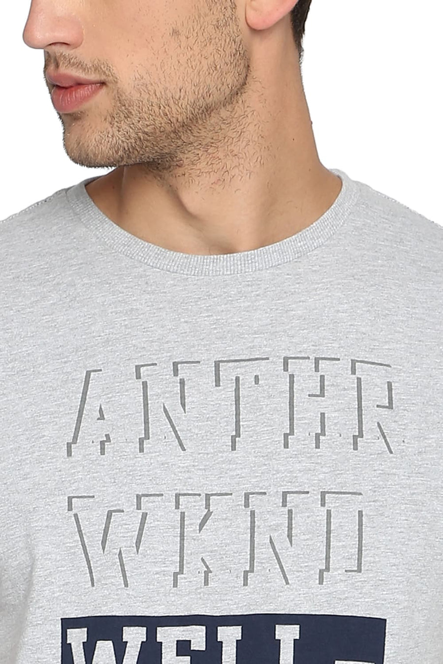 BASICS MUSCLE FIT HEATHER GREY CREW NECK T SHIRT