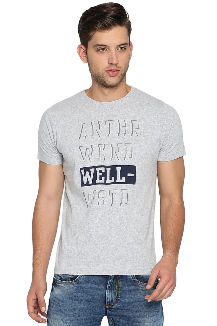 BASICS MUSCLE FIT HEATHER GREY CREW NECK T SHIRT