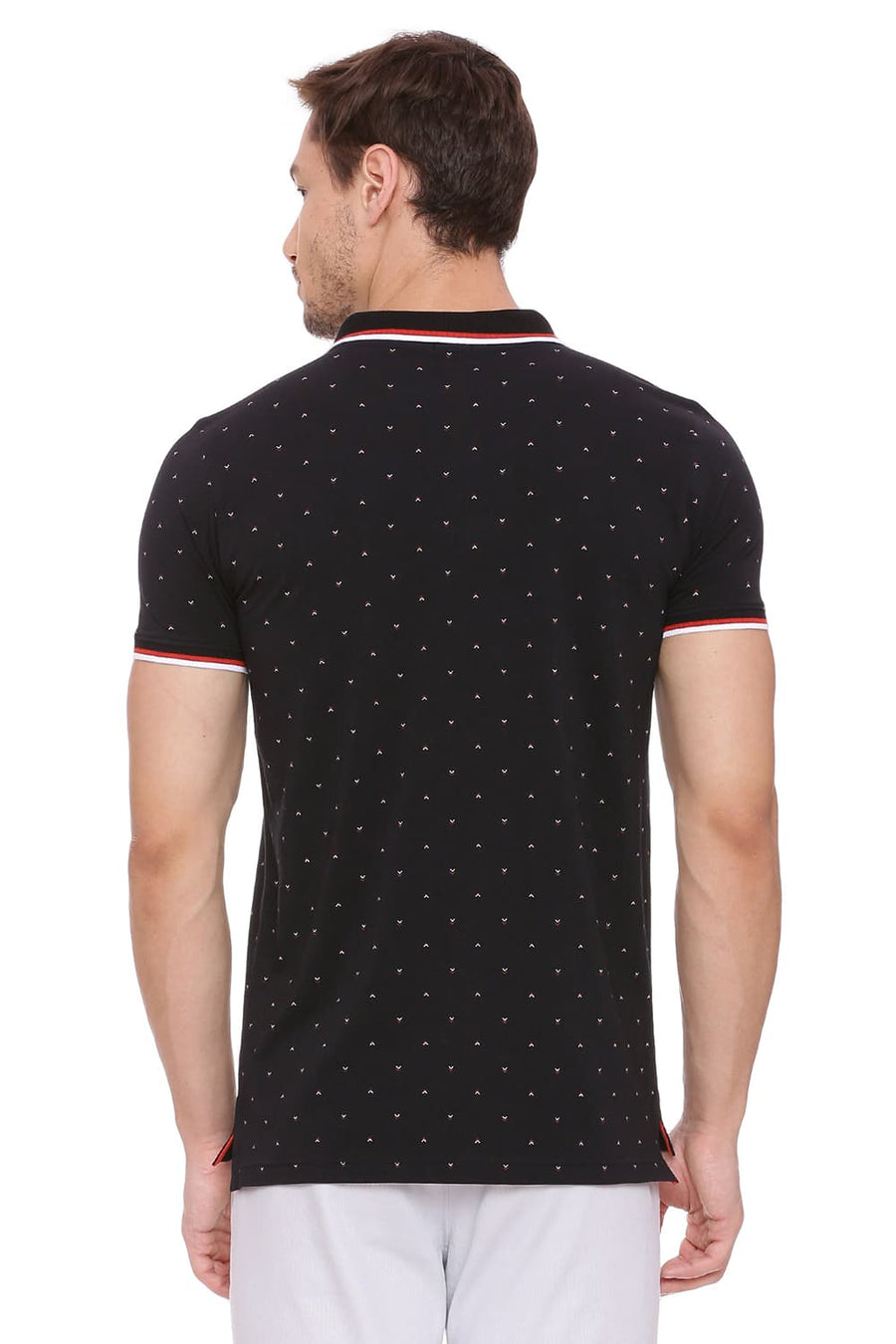 BASICS MUSCLE FIT JET BLACK PRINTED POLO T SHIRT