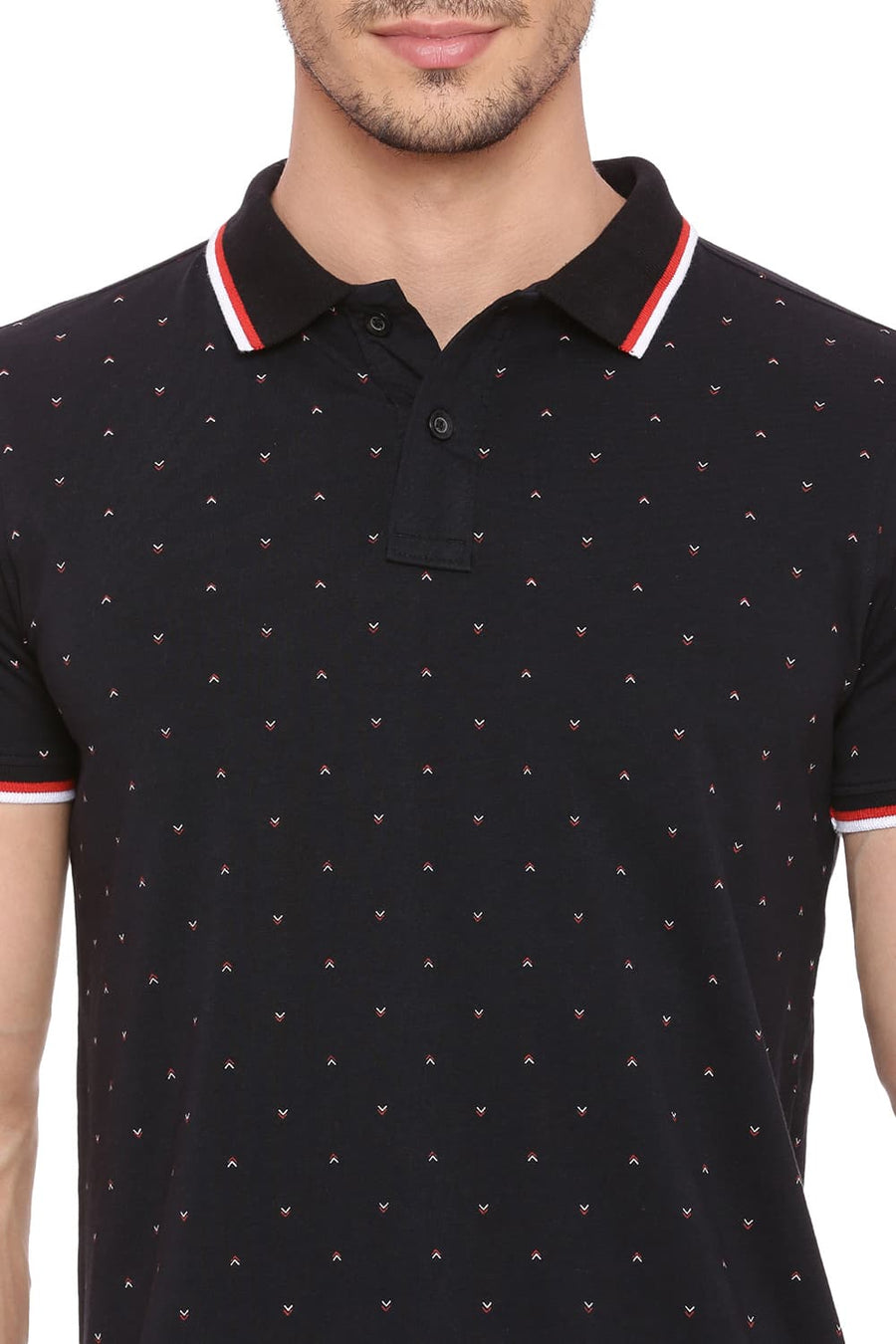 BASICS MUSCLE FIT JET BLACK PRINTED POLO T SHIRT