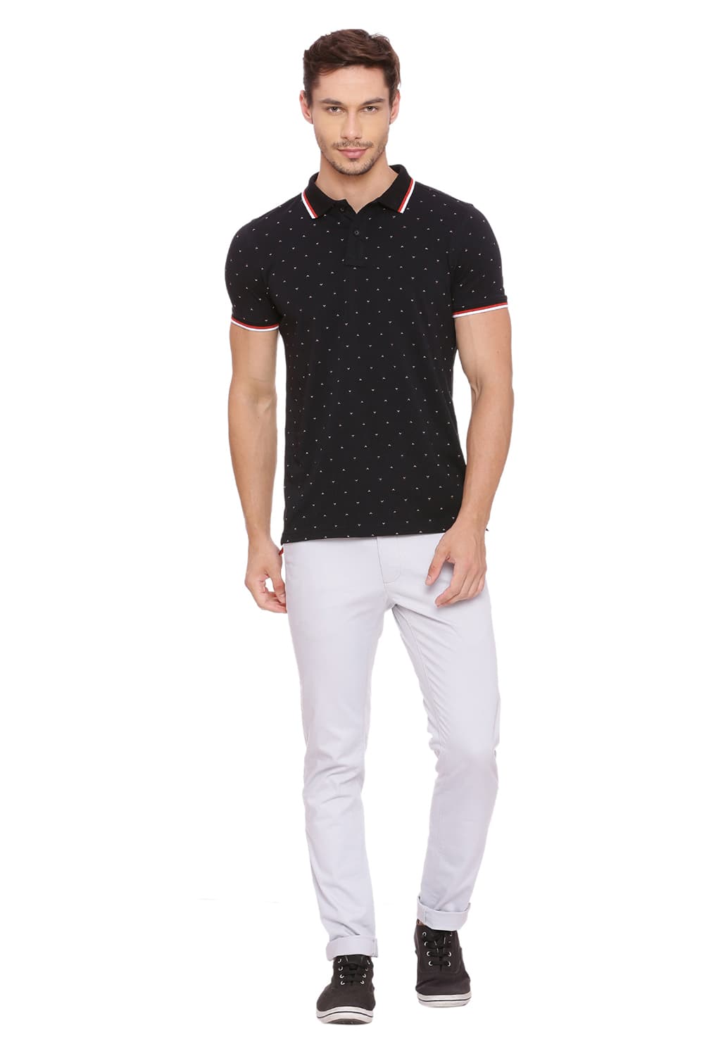 BASICS MUSCLE FIT PRINTED POLO T SHIRT