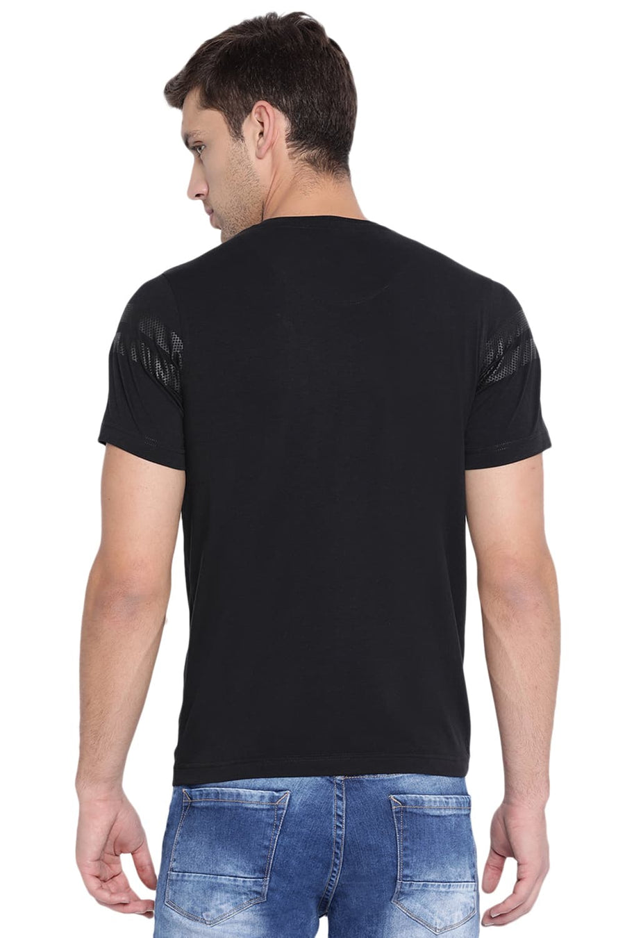 BASICS MUSCLE FIT JET BLACK CREW NECK T SHIRT