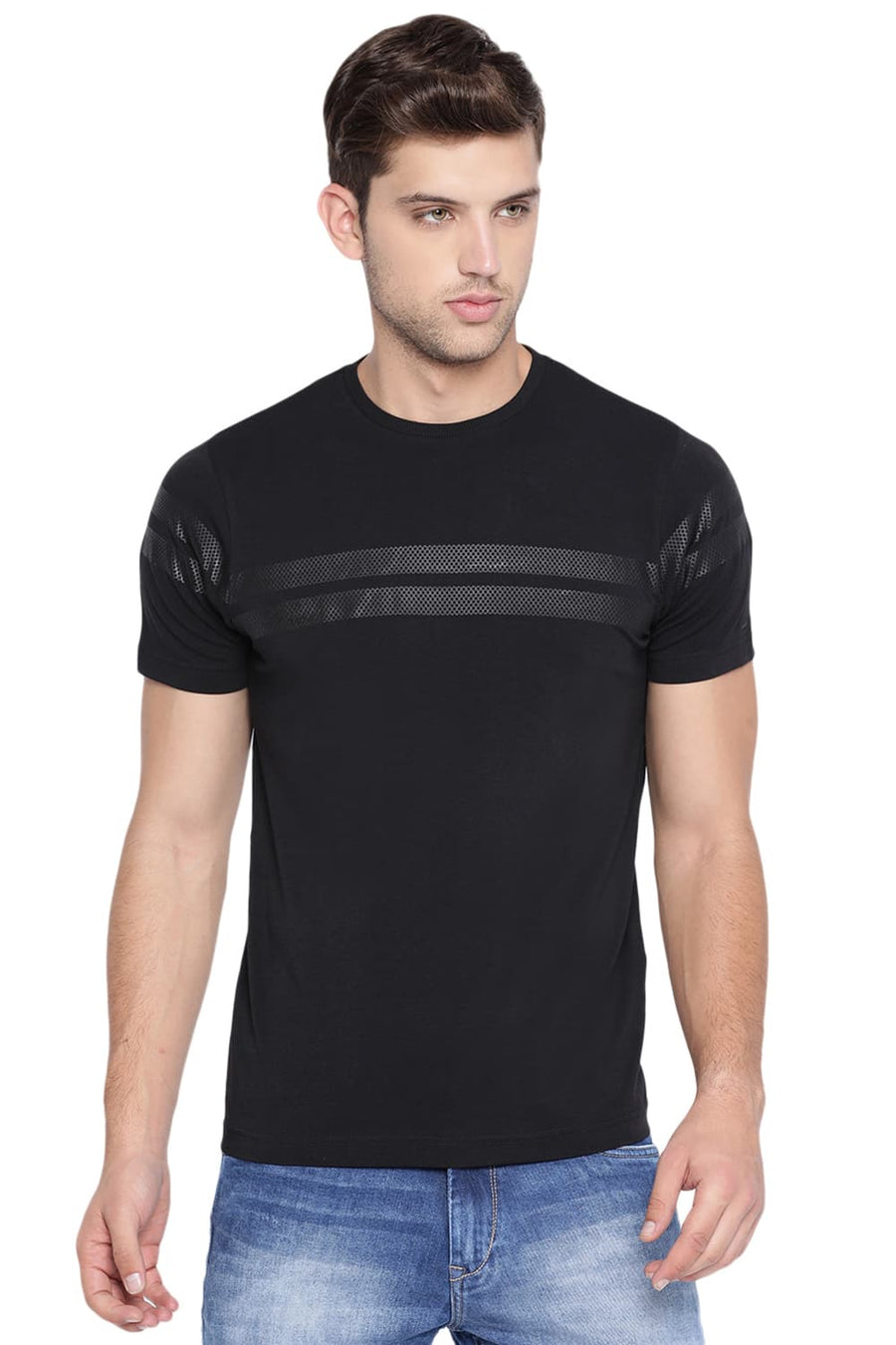 BASICS MUSCLE FIT JET BLACK CREW NECK T SHIRT