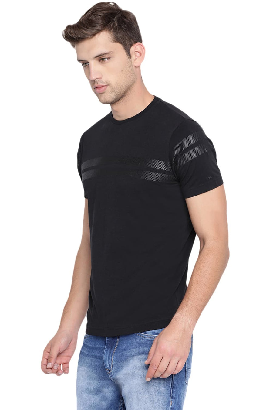 BASICS MUSCLE FIT JET BLACK CREW NECK T SHIRT