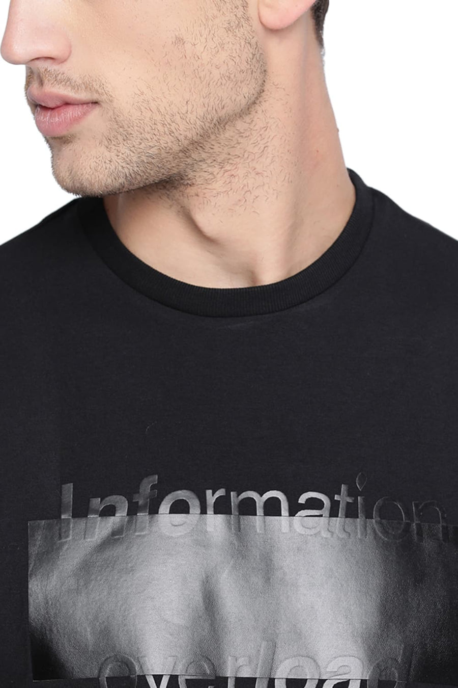 BASICS MUSCLE FIT JET BLACK CREW NECK T SHIRT