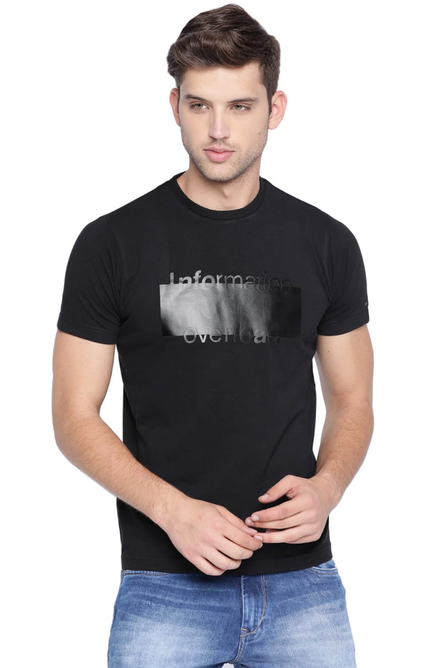BASICS MUSCLE FIT JET BLACK CREW NECK T SHIRT