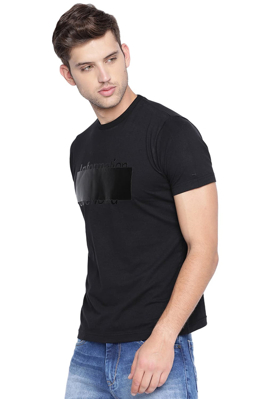 BASICS MUSCLE FIT JET BLACK CREW NECK T SHIRT