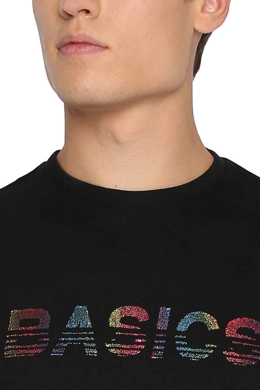 BASICS MUSCLE FIT JET BLACK CREW NECK T SHIRT
