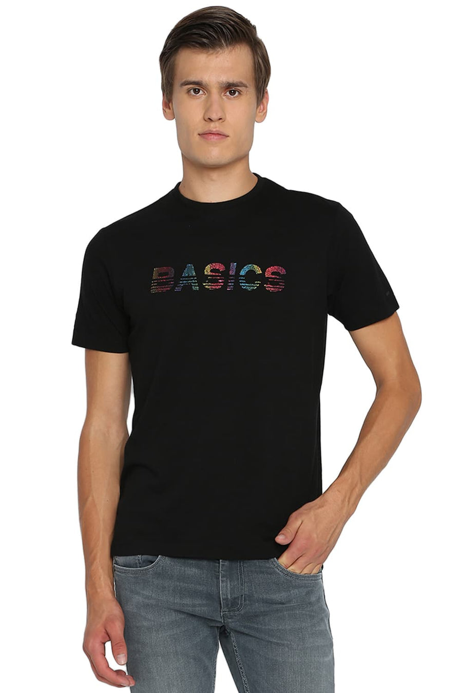 BASICS MUSCLE FIT JET BLACK CREW NECK T SHIRT