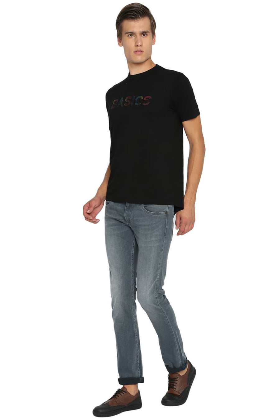 BASICS MUSCLE FIT JET BLACK CREW NECK T SHIRT