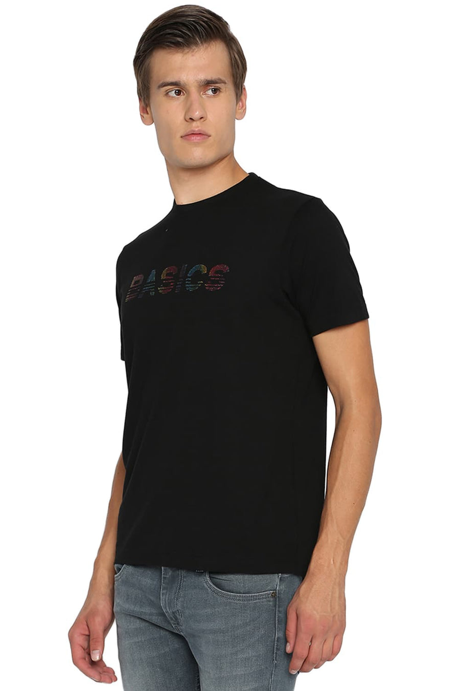 BASICS MUSCLE FIT JET BLACK CREW NECK T SHIRT