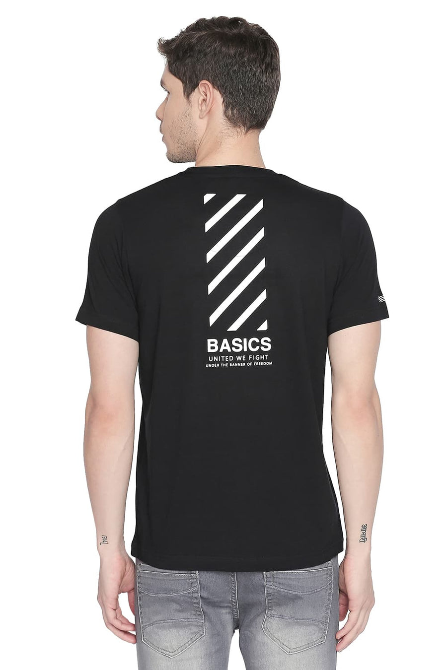 BASICS MUSCLE FIT JET BLACK CREW NECK T SHIRT