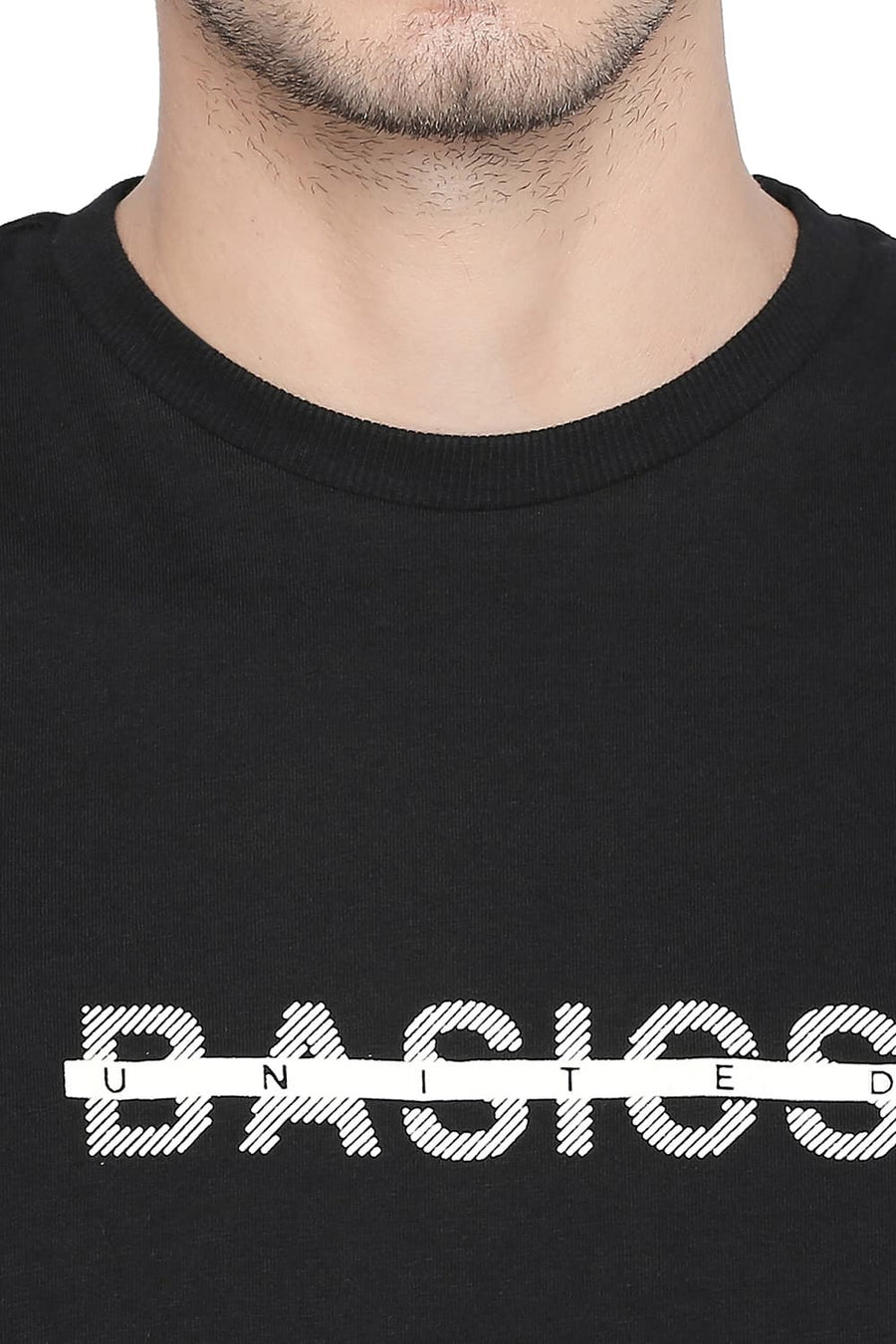 BASICS MUSCLE FIT JET BLACK CREW NECK T SHIRT