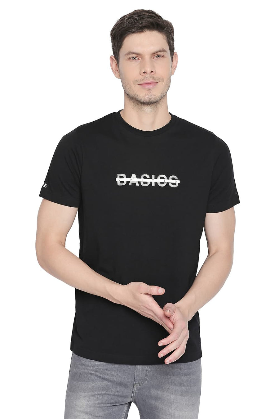 BASICS MUSCLE FIT JET BLACK CREW NECK T SHIRT