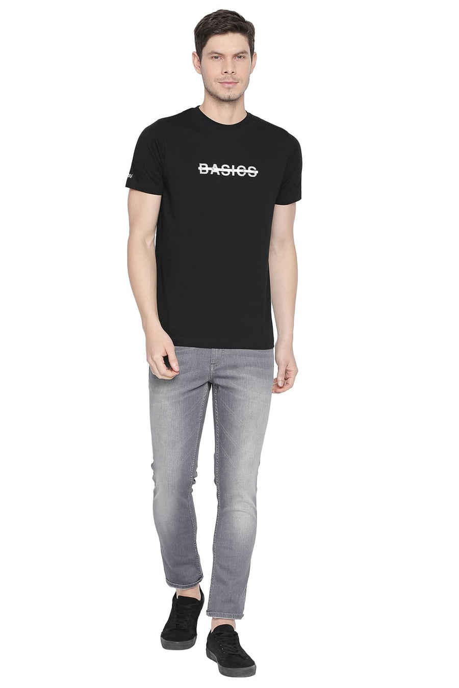 BASICS MUSCLE FIT JET BLACK CREW NECK T SHIRT