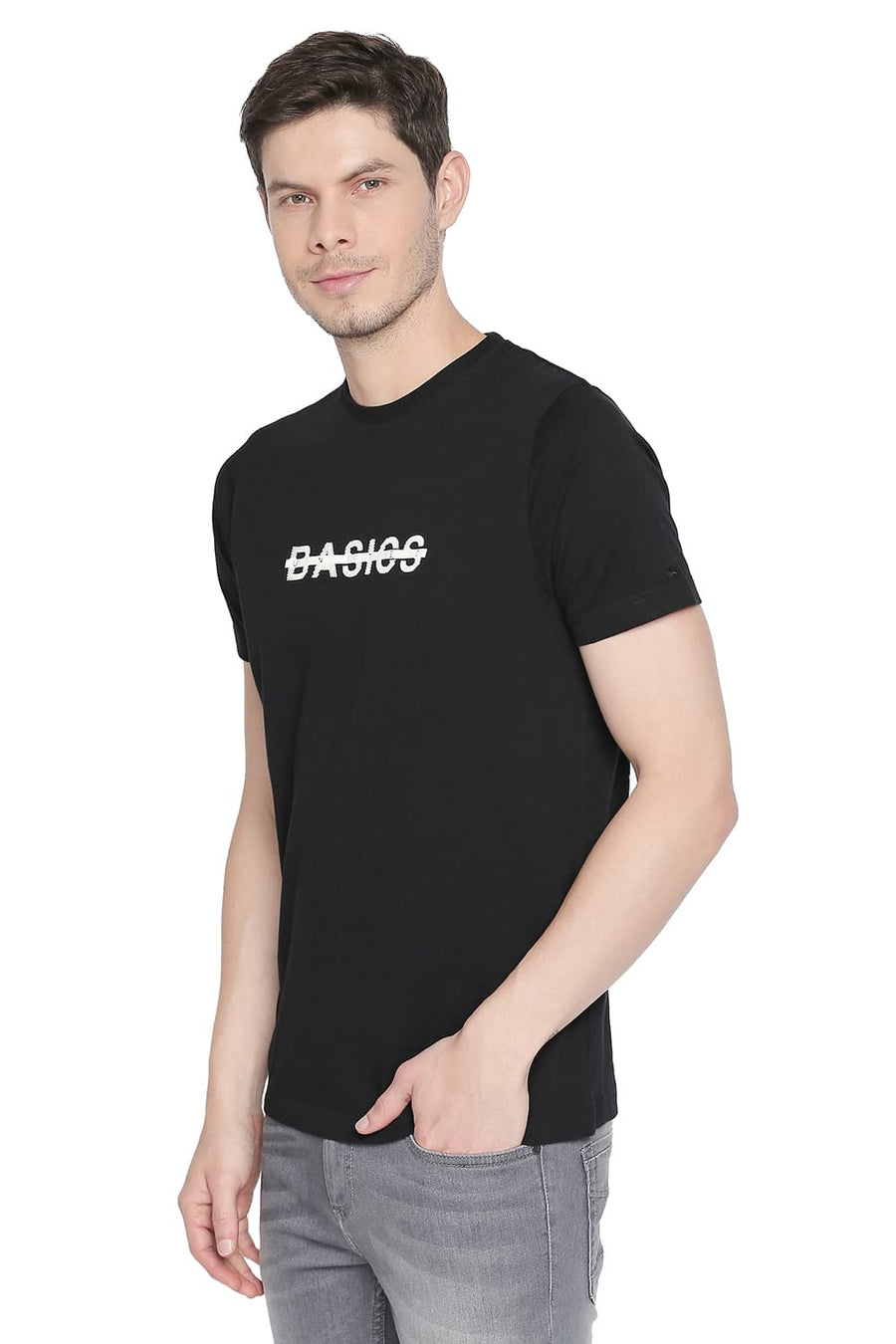 BASICS MUSCLE FIT JET BLACK CREW NECK T SHIRT