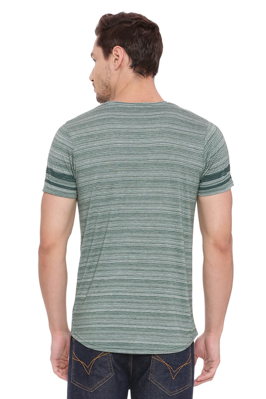 BASICS MUSCLE FIT MYRTLE GREEN CREW NECK T SHIRT