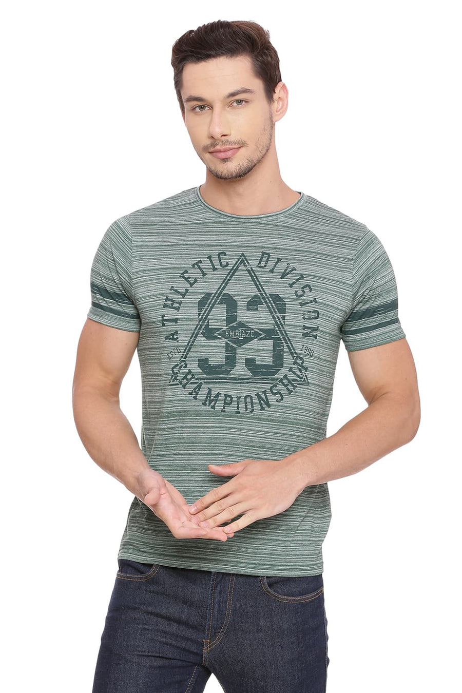 BASICS MUSCLE FIT MYRTLE GREEN CREW NECK T SHIRT