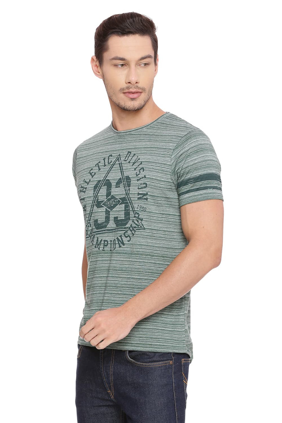 BASICS MUSCLE FIT MYRTLE GREEN CREW NECK T SHIRT