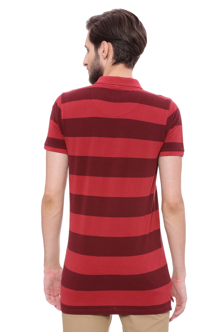 BASICS MUSCLE FIT ROSEWOOD PINK STRIPED RUGBY POLO T SHIRT