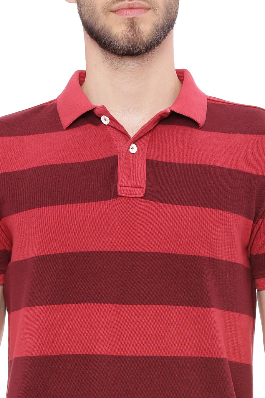 BASICS MUSCLE FIT ROSEWOOD PINK STRIPED RUGBY POLO T SHIRT
