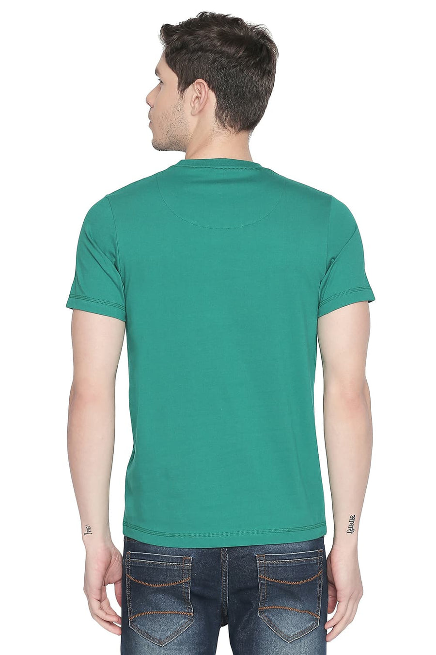BASICS MUSCLE FIT ULTRAMARINE GREEN CREW NECK T SHIRT