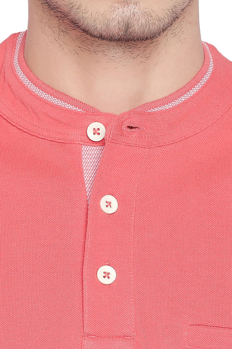 BASICS MUSCLE FIT CAYENNE MANDARIN POLO T SHIRT
