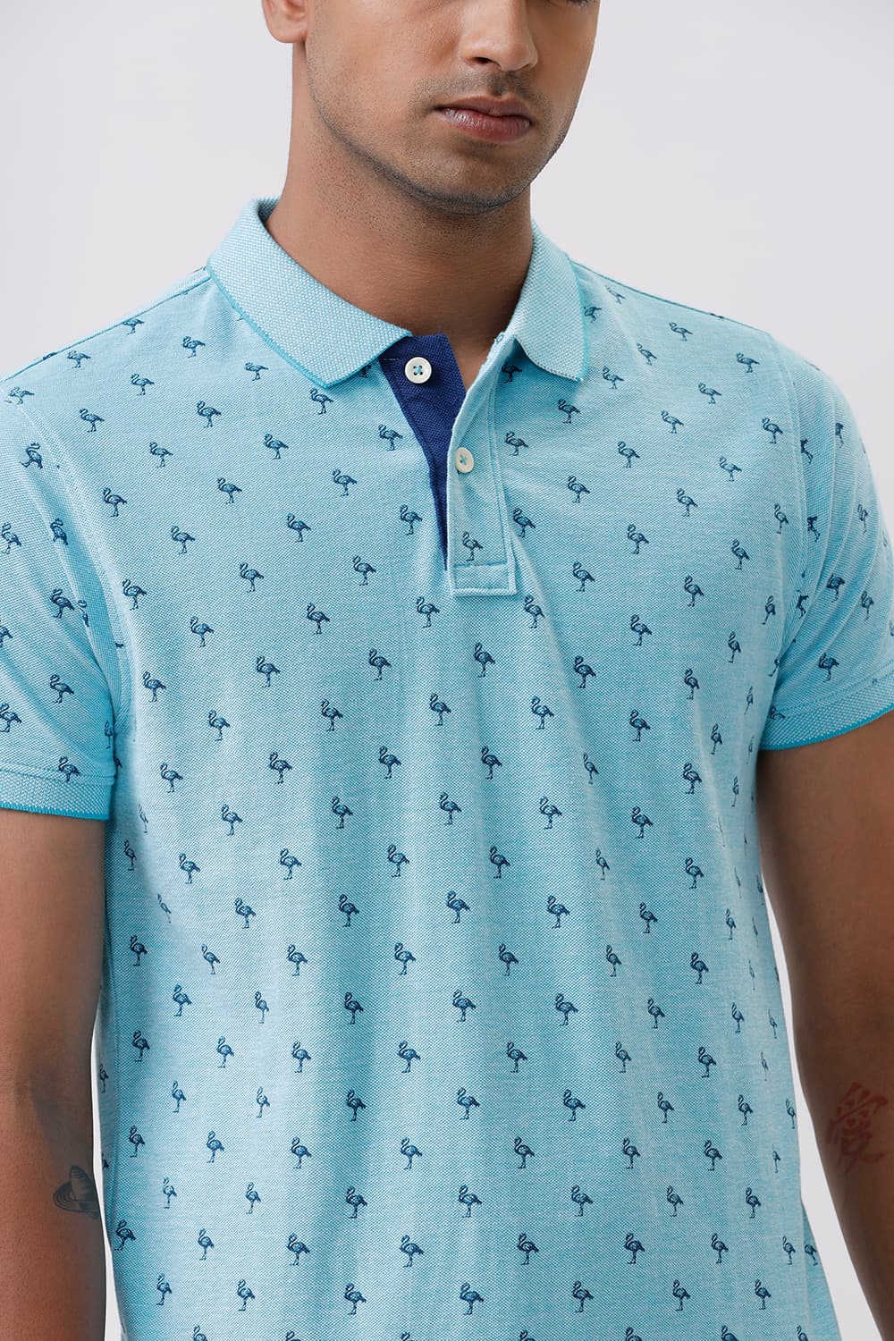 BASICS MUSCLE FIT SCUBA BLUE POLO T SHIRT