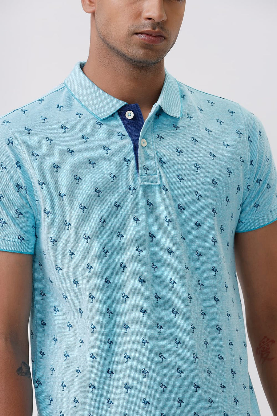 BASICS MUSCLE FIT SCUBA BLUE POLO T SHIRT