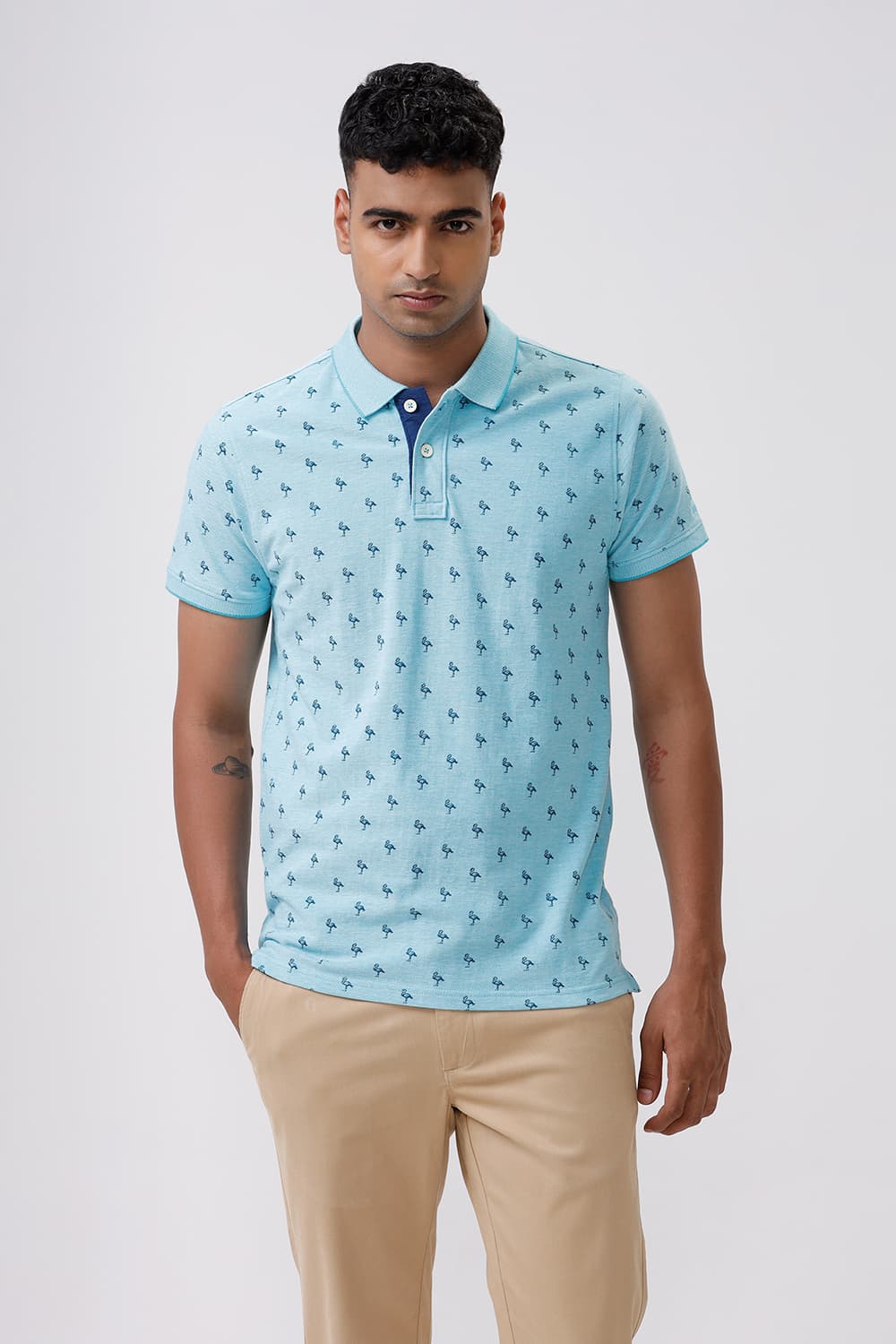 BASICS MUSCLE FIT SCUBA BLUE POLO T SHIRT