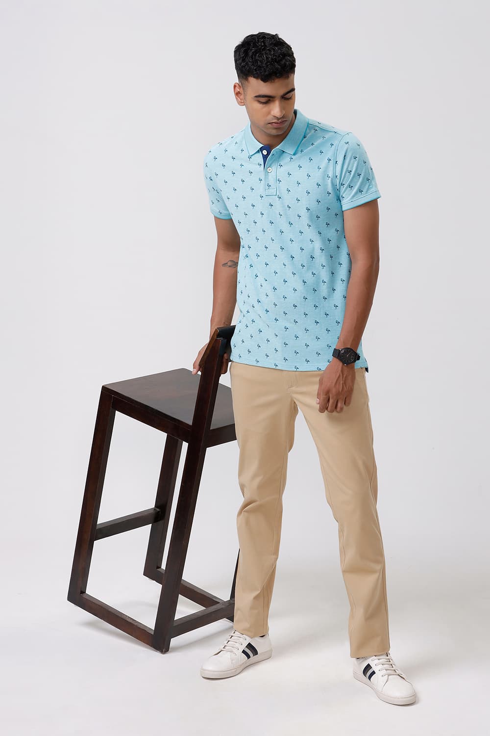 BASICS MUSCLE FIT SCUBA BLUE POLO T SHIRT