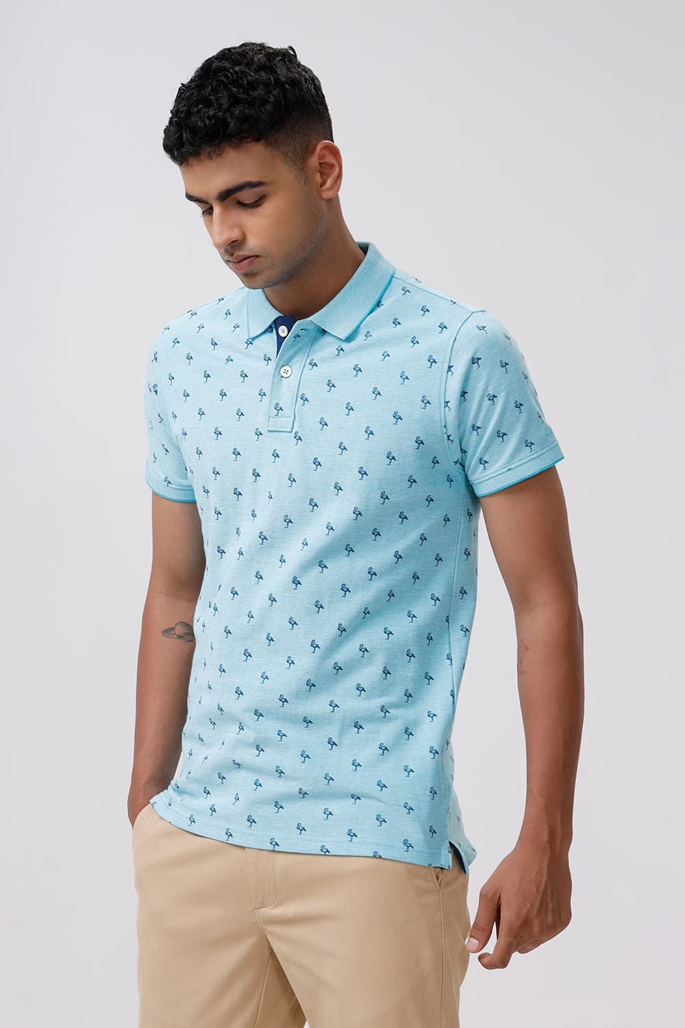 BASICS MUSCLE FIT SCUBA BLUE POLO T SHIRT