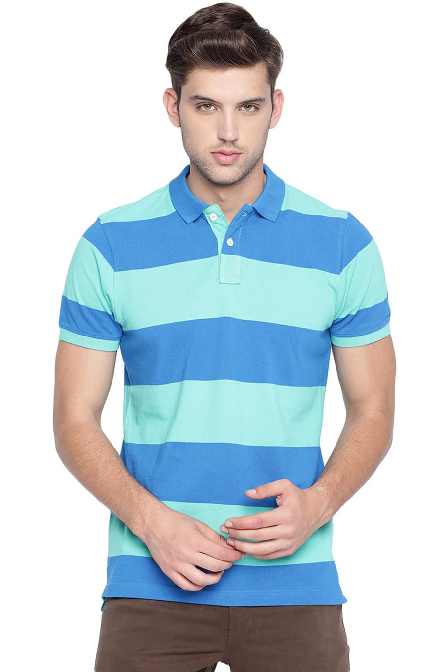 BASICS MUSCLE FIT POOL GREEN POLO T SHIRT