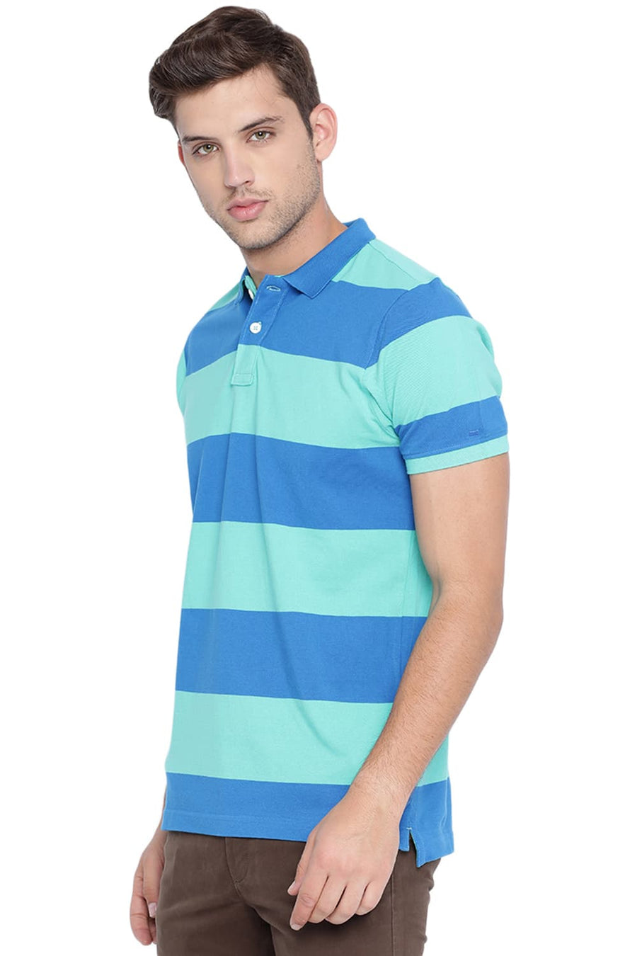 BASICS MUSCLE FIT POOL GREEN POLO T SHIRT
