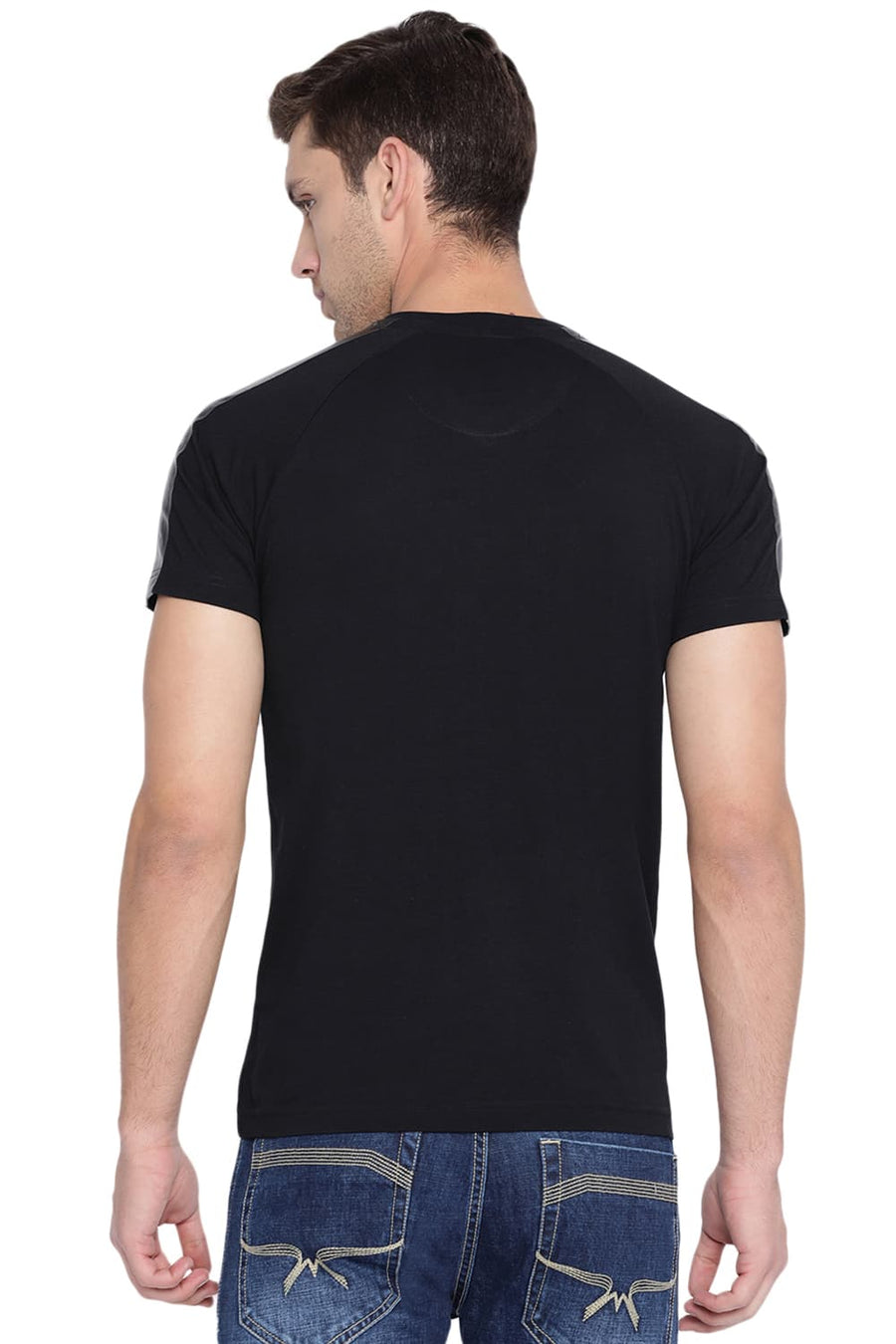 BASICS MUSCLE FIT JET BLACK V NECK RAGLAN T SHIRT