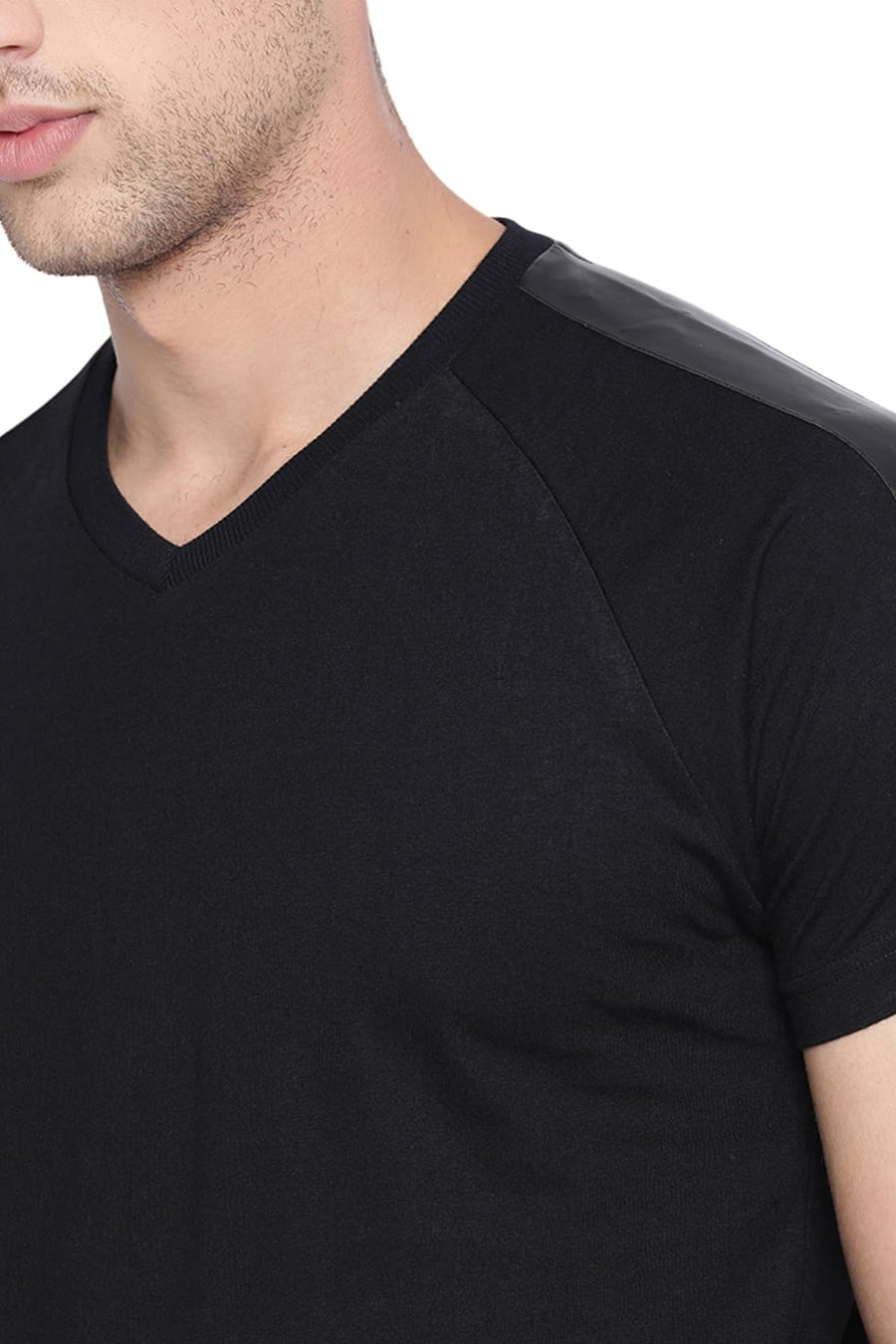BASICS MUSCLE FIT JET BLACK V NECK RAGLAN T SHIRT