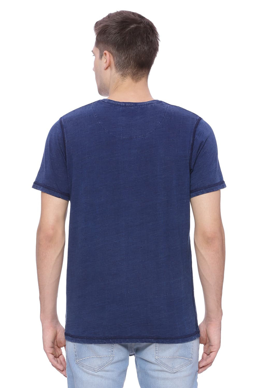 BASICS MUSCLE FIT DENIM BLUE CREW NECK T SHIRT