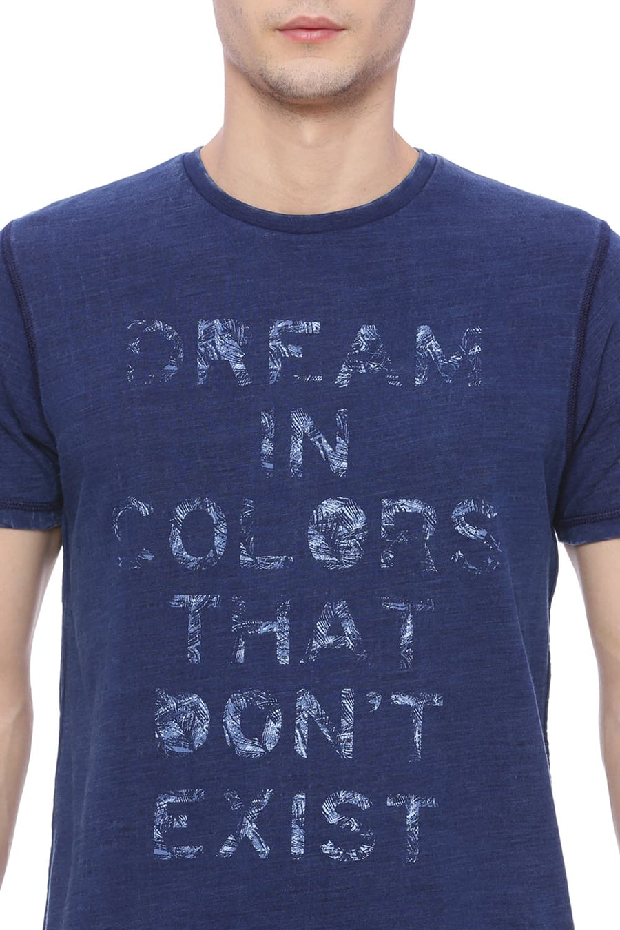 BASICS MUSCLE FIT DENIM BLUE CREW NECK T SHIRT