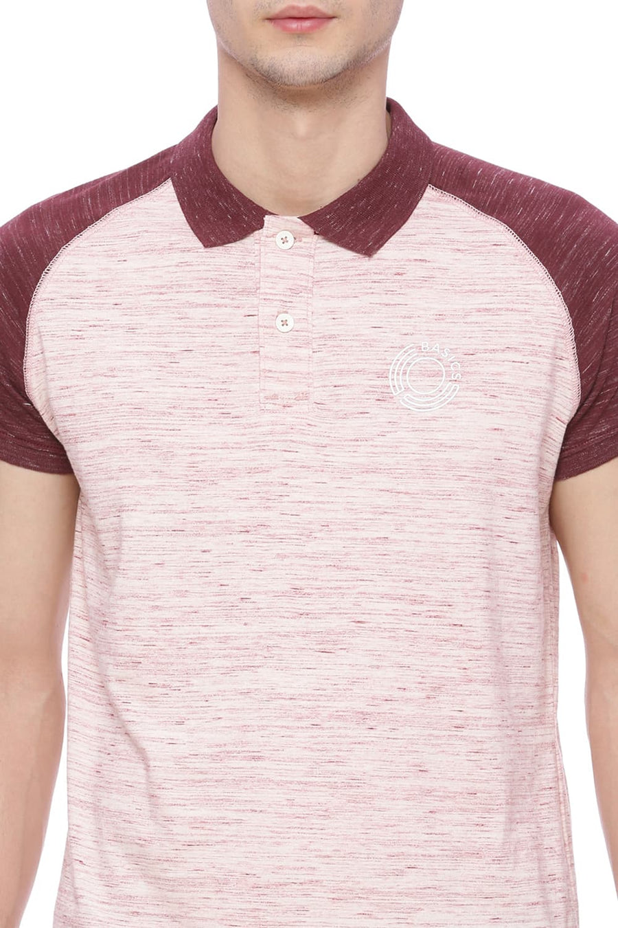BASICS MUSCLE FIT TAWNY PORT RAGLAN POLO T SHIRT