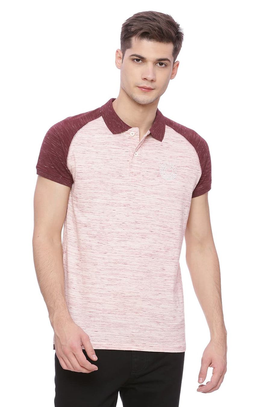 BASICS MUSCLE FIT TAWNY PORT RAGLAN POLO T SHIRT
